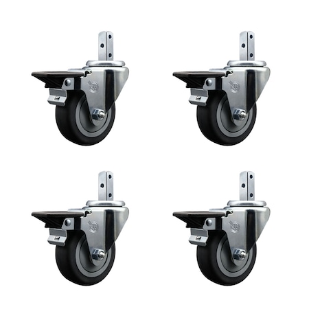 Service Caster 3.5'' Thermoplastic Rubber Swivel 3/4'' Square Stem Caster Set with Brake, 4PK SCC-SQ20S3514-TPRB-PLB-34-4